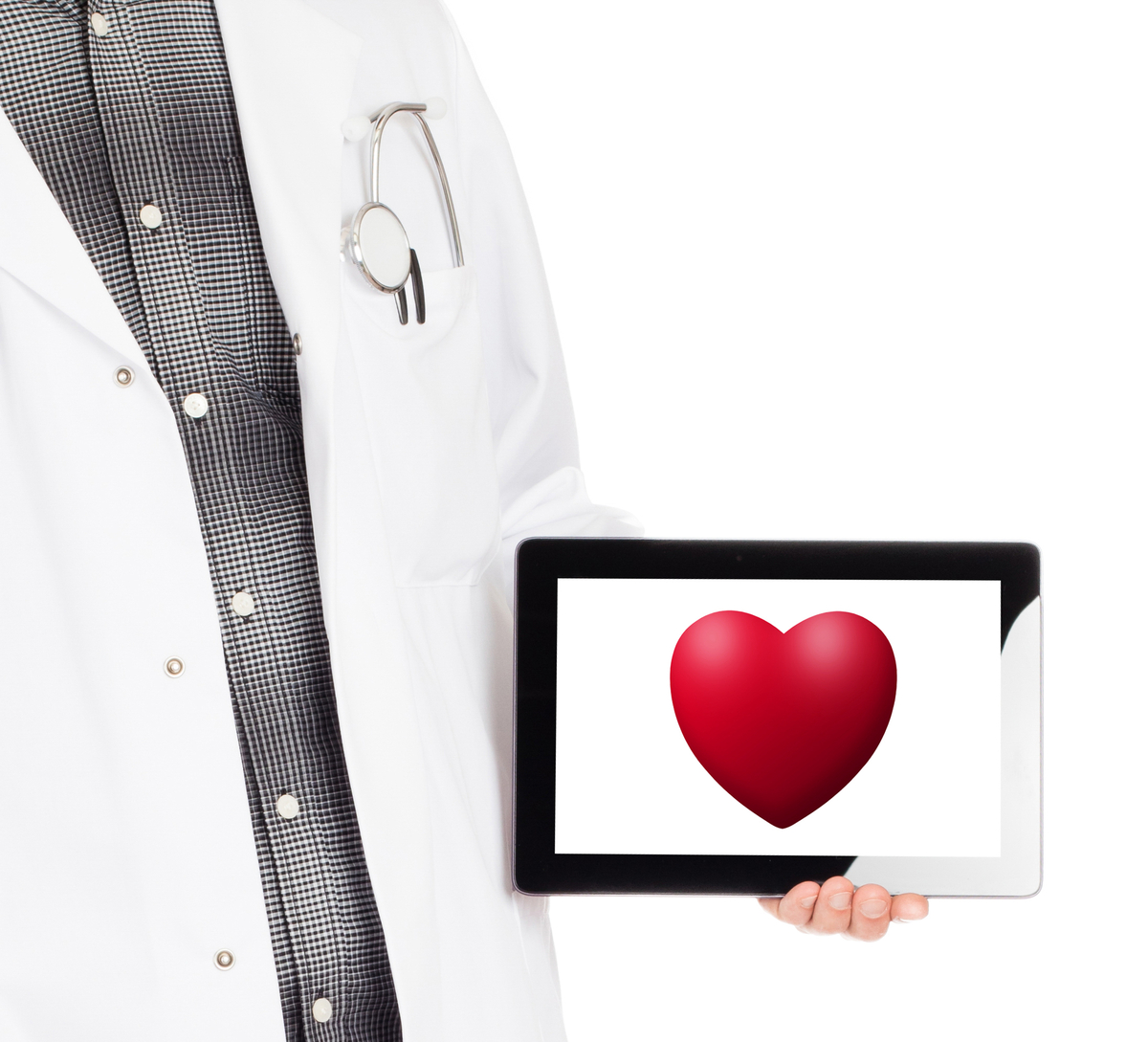heart doctor holding a tablet with image of a heart