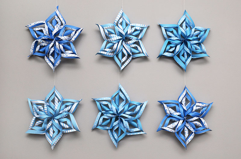 6 3D paper snowflakes.