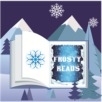 winter mountains with open saying book frosty reads