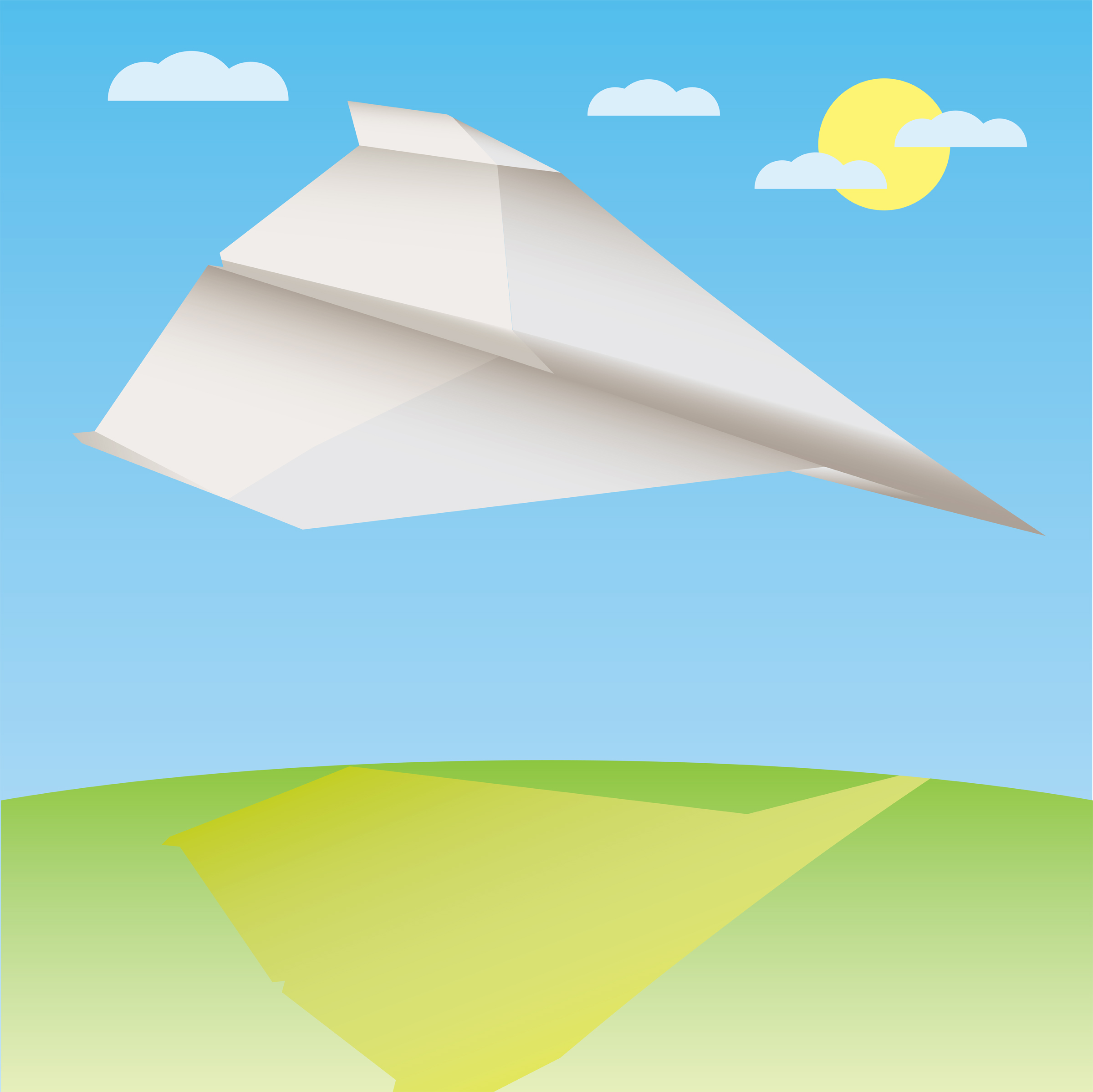 Paper airplane flying in the sky.