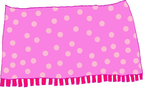 Pink polka dot fleece blanket with fringe.