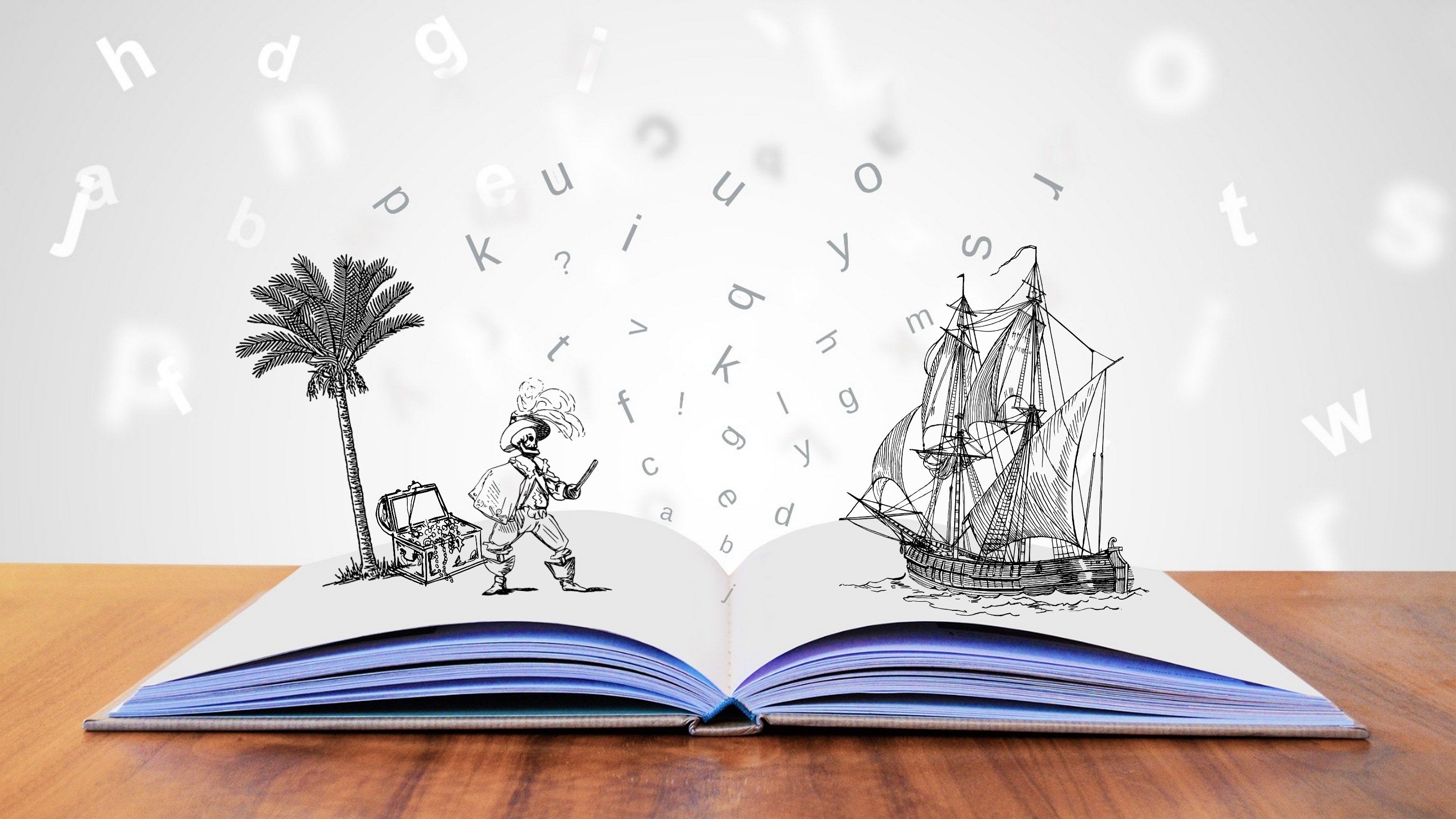 image of open book with story images popping out of the book