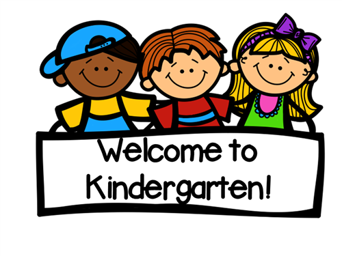 children behind a sign that reads Welcome to Kindergarten