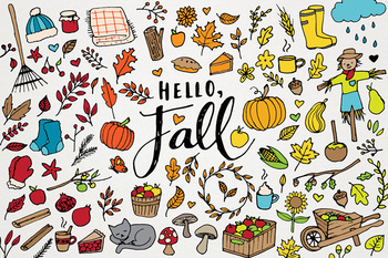 images about fall with the words "Hello Fall" in the center