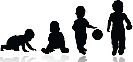 children in silhouette from baby to child