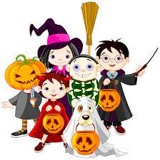 children dressed in Halloween costumes