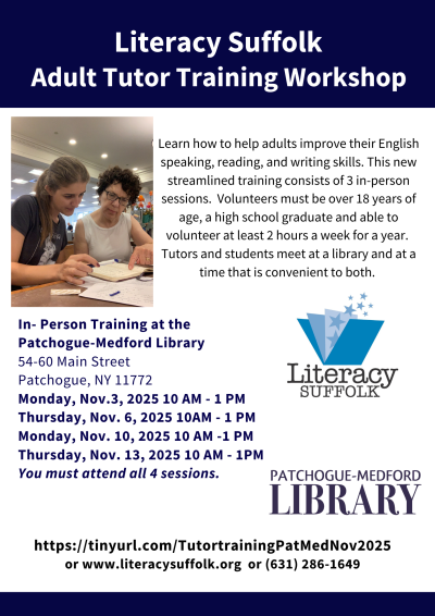 Literacy Suffolk Tutor Training at Patchogue-Medford Library