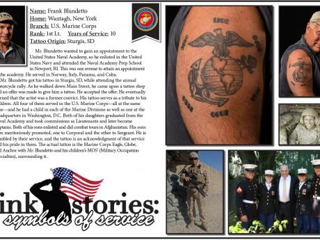 poster of a veteran and his tattoo.