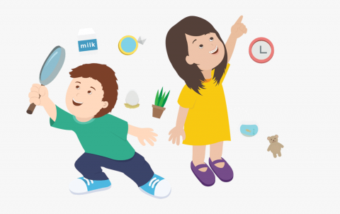 Boy and girl searching for items.