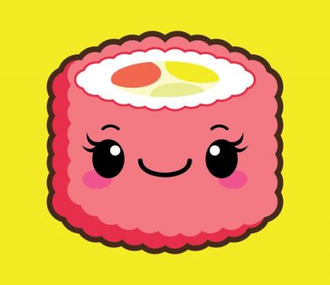 Piece of sushi roll with kawaii face