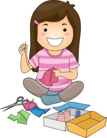 Girl sewing