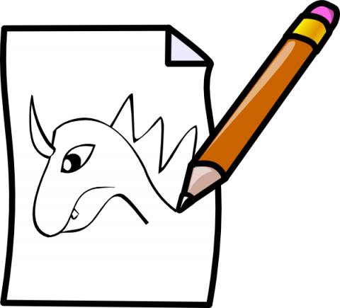 pencil drawing of a dragon with horn