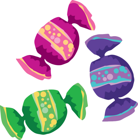 three candies in wrappers