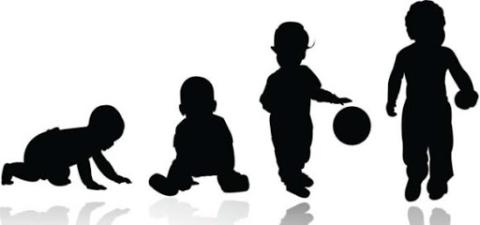 children in silhouette growing from baby to preschooler
