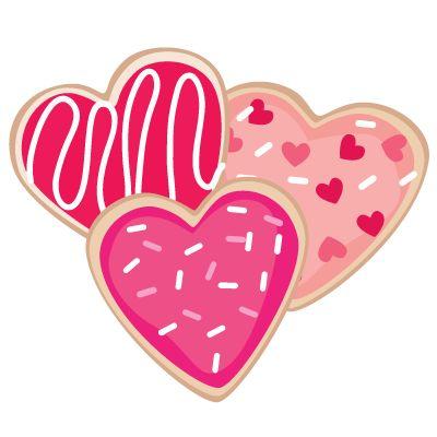 three valentine cookies