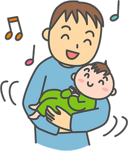 father and baby with musical notes