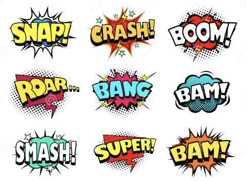 image of comic action bubbles and words