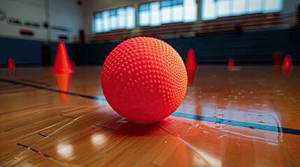 dodgeball ball in a gym