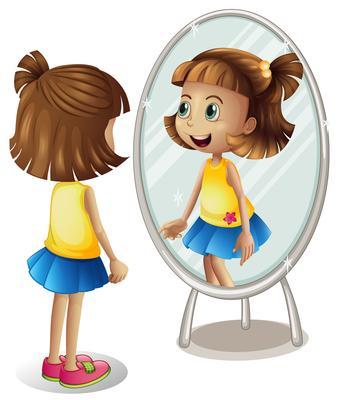 girl looking in the mirror
