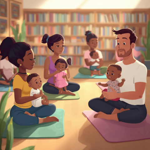 parents and kids doing yoga