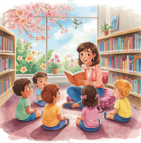 Librarian reading to children