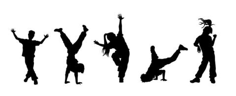 silhouettes of kids dancing